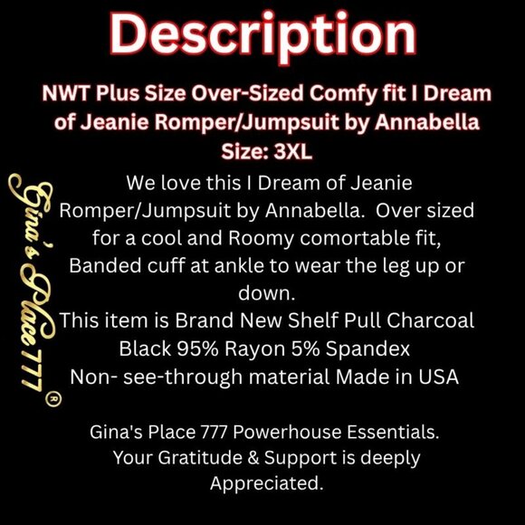 NWTPLUS SIZE Over-Sized Comfy fit I Dream of Jeanie Romper/Jumpsuit by Annabella - Picture 5 of 8